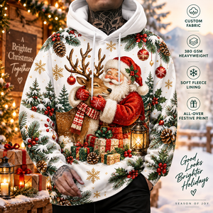 Sudadera navideña con capucha y estampado de renos de Santa Claus para hombre, forro polar de 380 g/m², informal, para invierno - Product Image 1