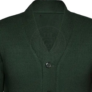 Cardigan personnalisé pour homme, vert foncé, en acrylique tricoté avec rayures jaunes, col en V, pull décontracté pour homme et femme, coupe ample - Product Image 3
