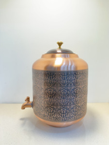 Premium Antique <b>Copper</b> Water Dispenser Tank 05L Vintage Damask Etched Ayurvedic Matka Leakproof Metal Beverage Server with Tap - Product Image 5