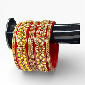 Premium Flower Design Premium Acrylic Bangle Set <b>Pearl</b> Border <b>Gold</b> Plated Trendy Wedding Women's Festive Wear Wholesale Price - Product Image 1