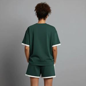 Conjunto de Dos Piezas para Mujer, Otoño Invierno, Diseño de Bloques de Color, Top de Manga Larga, Shorts Ajustados hasta la Rodilla, Estilo Deportivo Casual - Product Image 6