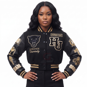 Wholesale Custom Women's Varsity <b>Jacket</b> Letterman Style wool <b>Leather</b> Sleeves Embroidered Logo <b>Winter</b> women Crop Varsity <b>Jackets</b> - Product Image 6
