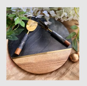 Modern Wooden Slate Cheese <b>Board</b> <b>Set</b> Stainless Steel Slicer Knife Charcuterie Serving Platter Dishwasher Safe for Cheese - Product Image 1