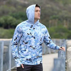 Camisa de Pesca para Hombre, Azul Camuflaje, con Capucha, Manga Larga, UPF 50, Anti-UV, Impermeable, Transpirable, Ropa de Exterior - Product Image 6