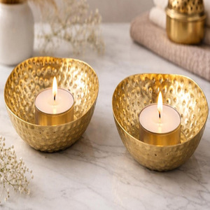 Portavelas de Metal Dorado, Portavelas Oriental Negro, Decoración para Sala de Estar, Recipiente Dorado para Velas, Portavelas Negro - Product Image 3