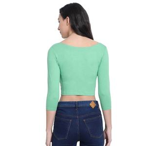 Vente chaude Pas Cher En Gros Femmes Slim Fit T-shirt Personnalisé Sexy Femmes Crop Tops T-shirt Plaine D'été Femmes À Manches 3/4 T-Shirts - Product Image 2