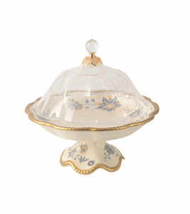 Plateau de service avec couvercle transparent en porcelaine fine, de haute qualité, aspect moderne et luxueux avec base à bords dorés - Product Image 1