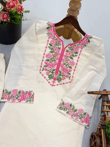 Beautiful Pure Khadi Cottan With Embroidery Work with fency Lace Border 2pc <b>TOP</b>-PANT Set - Product Image 5