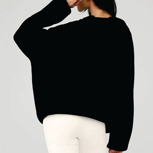Prix de gros usine, haute qualité, logo personnalisé, pull tricoté vierge pour femme, sweat à capuche à épaules tombantes - Product Image 2