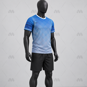 Maillot de football pour homme adulte, bleu dégradé, manches courtes, respirant, coupe athlétique, 100% polyester, col rond, imprimé numérique - Product Image 5