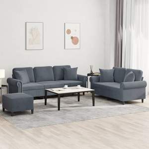 Juego de Sofás de Terciopelo Gris Oscuro con Metal y Madera Contrachapada, Muebles Modernos para Sala de Estar Mediana - Product Image 1