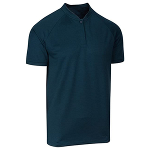 เสื้อยืดแขนสั้นผู้ชาย คอตั้ง สีทึบ ทรงปกติ สไตล์ลำลอง สีน้ำเงินเข้ม - Product Image 1