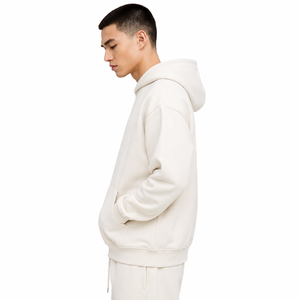 Sweat-shirt à capuche crème coupe oversize couleur unie en molleton décontracté style automne 100% coton avec poches - Product Image 2