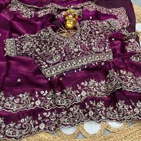 Sari en soie satinée traditionnel indien, élégant et magnifique, brodé avec des fils Zari, pour les occasions de fête et de mariage, pour femmes