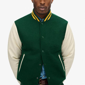 Nouvelle Arrivée 2026 – Blouson Teddy Vert Homme avec Manches Crème, Logo Brodé, Col Rabattu, Coupe Droite, Tenue Décontractée Automne - Product Image 2