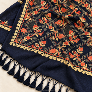 Châle en pashmina indien de marque de luxe, en laine, pour femmes musulmanes, imprimé floral long, doux et agréable au toucher, collection automne 2024 - Product Image 4