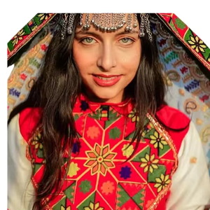 Portrait en gros plan d'une femme portant un voile dupatta brodé multicolore très détaillé, orné de motifs traditionnels argentés - Product Image 6