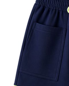 Navy Blue Women Lounge Set Contrast <b>Trim</b> Short Sleeve TShirt And Shorts Casual Two Piece Outfit Soft Breathable Cotton Blend Set - Product Image 3