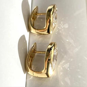 Marquise Cut Moissanite Diamond Rhodium Plated 925 Sterling <b>Silver</b> Bezel Set <b>Huggie</b> Hoop <b>Earrings</b> Minimalist Luxury Gift Women's - Product Image 4