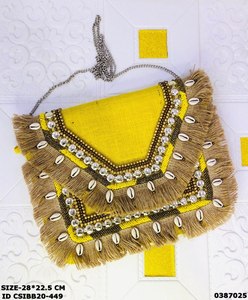 Designer Handcrafted Ladies Casual Banjara Boho Canvas Beaded Sling Bag Clutch 26x20cm Envelop Multi Color Sparkling Fashion - Product Image 4