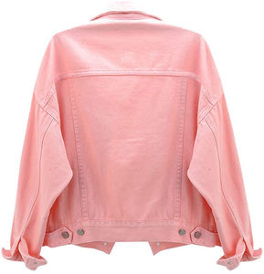 เสื้อแจ็คเก็ตยีนส์สีชมพูสำหรับผู้หญิง สไตล์ลำลอง ติดกระดุมด้านหน้า สีพื้น ผ้าฝ้าย ทรงปกติ ตกแต่งด้วยการเย็บตะเข็บแบบพิเศษ ล้างสีแบบแอซิดวอช - Product Image 2