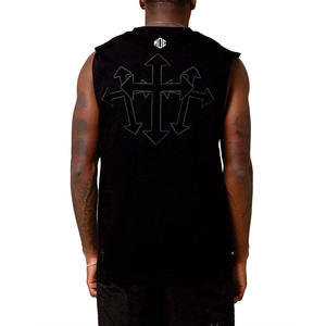Camiseta sin mangas de algodón a la moda al por mayor, estilo urbano, con diseño de cruz aplicada, proveedor OEM de marca privada - Product Image 3