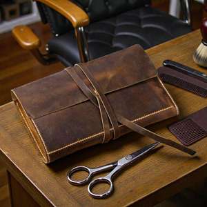 Étui professionnel de luxe en cuir de vachette pour ciseaux de barbier avec protection anti-odeur, étui porte-outils pour coiffeur LBSP-0014 - Product Image 2