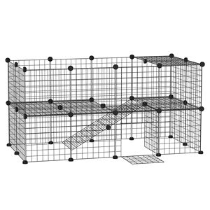 Recinto Portatile Fai-da-te in Filo Metallico per Animali Domestici, 36 Pannelli, Recinzione da Giardino, Rampa Solida per Conigli, Gattini, Cuccioli, Nero, Uso Interno, in Ferro - Product Image 1