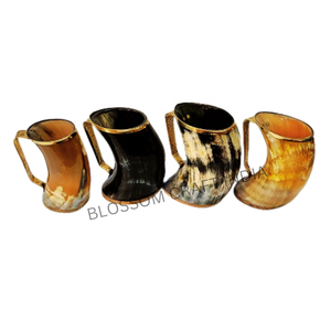 Top vente médiévale Viking tasse artisanat naturel écologique corne de buffle poli vache boeuf poignée en métal pour les festivals de noël - Product Image 5