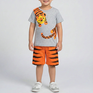 ชุดเซ็ตเด็กใส่สบายสำหรับทุกวัน ผ้าฝ้าย ชุด 2 ชิ้น เสื้อยืดแขนสั้นและกางเกงขาสั้น ชุดลำลองสำหรับเด็กผู้ชาย ชุดฤดูร้อน - Product Image 1