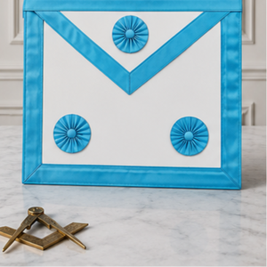 French Rite 3 Rosettes <b>Apron</b> Premium Handmade Masonic Regalia <b>White</b> Lambskin Sky Blue Moire Ribbon Gold Embroidery OEM ODM - Product Image 5