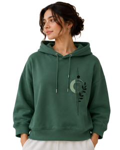 Sweat-shirt à capuche surdimensionné pour femme vert foncé, imprimé floral, en molleton de coton, manches longues, style décontracté streetwear - Product Image 1