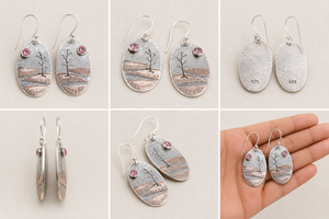 Boucles d'oreilles pendantes bohèmes en argent oxydé, motif arbre, faites à la main, thème nature - Product Image 6