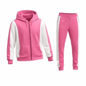 Conjunto de chándal rosa y blanco para hombre, sudadera con capucha y pantalones deportivos, ropa deportiva para gimnasio, conjunto informal para fitness, ropa de calle, traje de fitness - Product Image 1