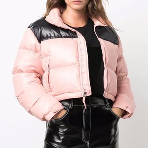 <b>Quilted</b> Puffer <b>Jacket</b> Women Winter Short Coat With Contrast Color Block Stand Collar Zipper Closure Full Sleeve - Product Image 1