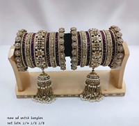 Juego de Brazaletes de Boda Tradicionales de Lujo, de Latón Chapado en Oro de Alta Calidad, con Incrustaciones Geométricas de Perlas, Multicolores, Estilo Indio para Mujer