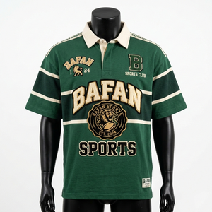 T-shirt de rugby pour homme, 240 GSM, coton et polyester, jersey de rugby vert avec panneau rayé, logo en twill, polo, chemises de rugby pour homme - Product Image 5