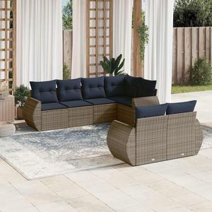 Ensemble de canapés de jardin en polyrotin gris, 7 pièces, avec coussins, meubles d'extérieur, design contemporain - Product Image 3