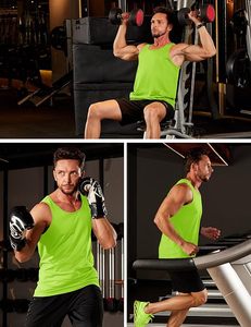 Men's <b>Neon</b> Green Sleeveless Tank <b>Top</b> O-Neck Breathable Plus Size Quick Dry Solid Color Knitted Muscle Vest Casual Wear - Product Image 5