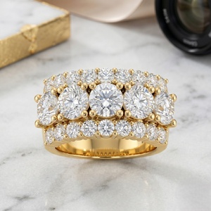2.70CTW Round Cut Pave Prong Set Multi Row <b>Statement</b> <b>Ring</b> - Product Image 1