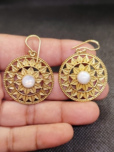 Natural White Rainbow Moonstone Gemstone <b>Earring</b> Brass - Product Image 3