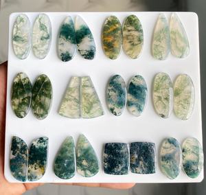 Natural Moss Agate Pair Cabochon Mix Shape and Size Hand Carving Moss Agate Pair Cabochon Loose Gemstone for Jewellery Making - Product Image 3