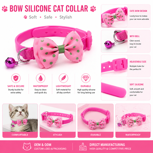 <b>Bow</b> Cat Collar OEM ODM Custom Logo Adjustable Kitten Collar with Bell Direct Manufacturer - Product Image 3