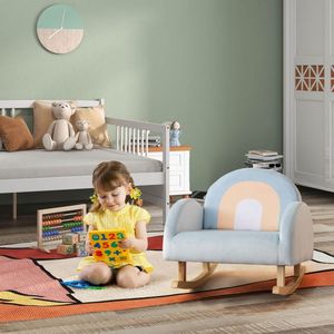 Chaise à bascule pour tout-petits avec cadre en bois massif et revêtement en velours doux, chaise pour enfants - Product Image 3