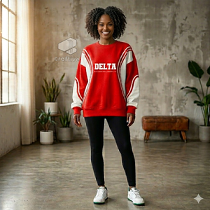 Delta |   Sigma |   Sudadera Theta Sorority para mujer, con bloques de color rojo y blanco, cuello redondo, manga larga, parafernalia griega - Product Image 4