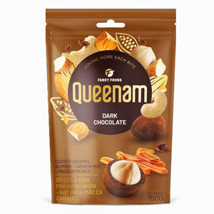 Suministro de Dulces y Bocadillos para Venta al por Menor, Dragees HALAL Recubiertos de Chocolate Negro con Caramelo, Almendras, Anacardos y Nueces de Macadamia, 150G, Marca Privada Personalizada - Product Image 1