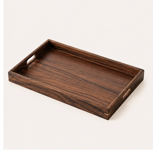 Hot-Selling Premium <b>Black</b> Walnut Wood Serving <b>Tray</b> Rectangular Solid Wood Coffee Table <b>Tray</b> With Built-In Handles For Restaurant - Product Image 3