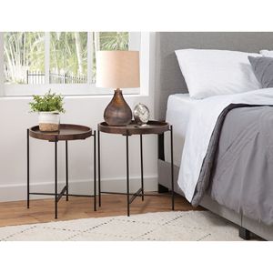 Set 2 eleganti legno moderno metallo accento tavoli marrone mobili laterali per soggiorno camera da letto ufficio funzionale decorazioni per la casa - Product Image 1