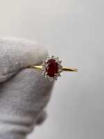 Bague de fiançailles élégante et luxueuse en rubis rouge, argent sterling 925 plaqué or 14 carats, plaqué rhodium, rubis ovale serti halo, style vintage pour demande en mariage