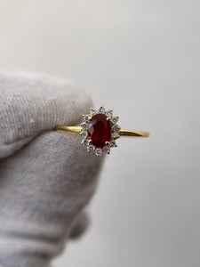 Elegante Anillo de Rubí Rojo, Plata de Ley 925, Chapado en Oro de 14K, Corte Ovalado, Halo de Rubíes, Anillo de Compromiso Vintage - Product Image 4